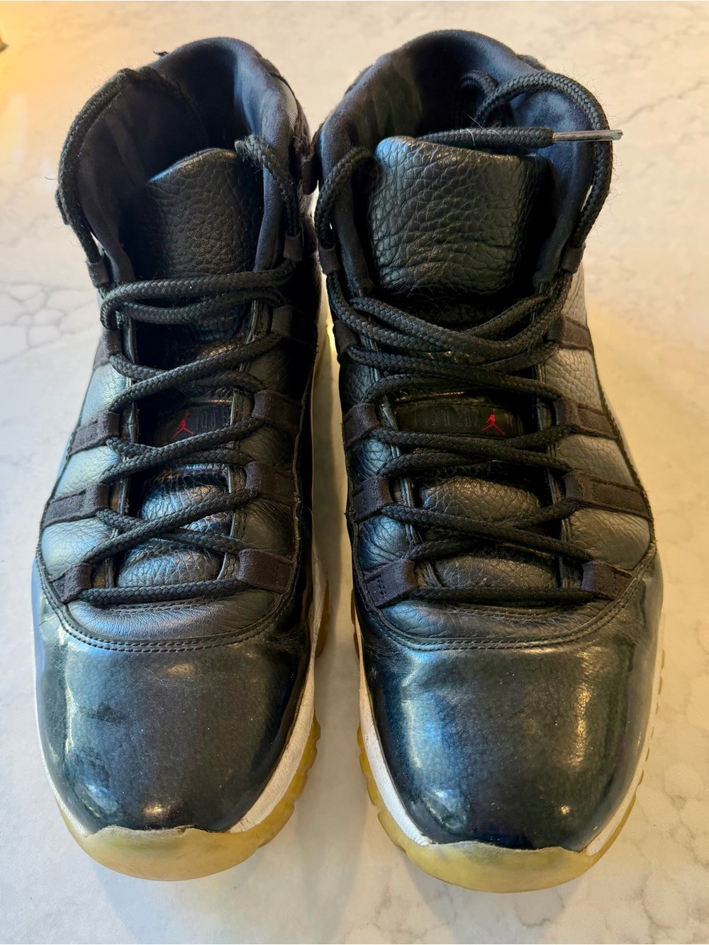 Jordan Men’s Black Leather High-Top Sneakers with Gum Outsole and Red Jumpman